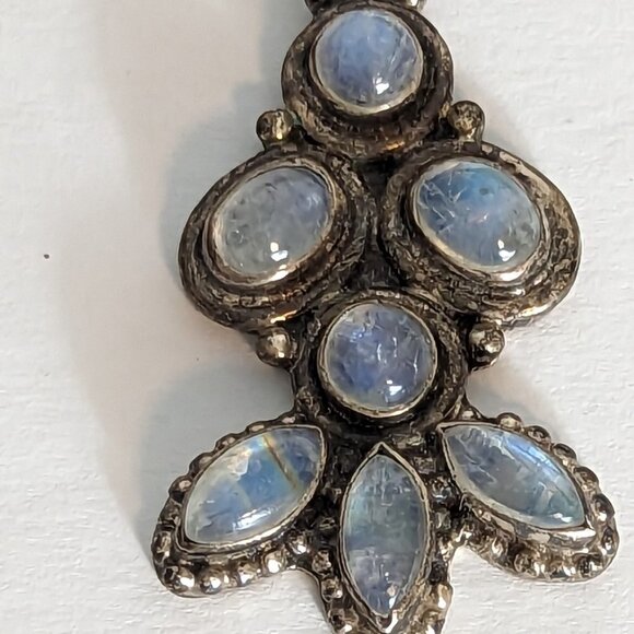 Sterling Silver Moonstone Pendant Charm Necklace Stamped 925 Teardrop Floral - Picture 7 of 8